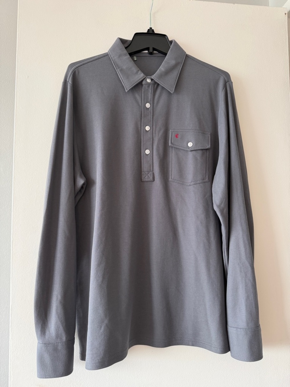 Criquet Long Sleeve Players Shirt Men's Large Slim Fit Pima Cotton Blue Steel